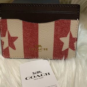 Coach Red and White Stripes and Star Card Holder